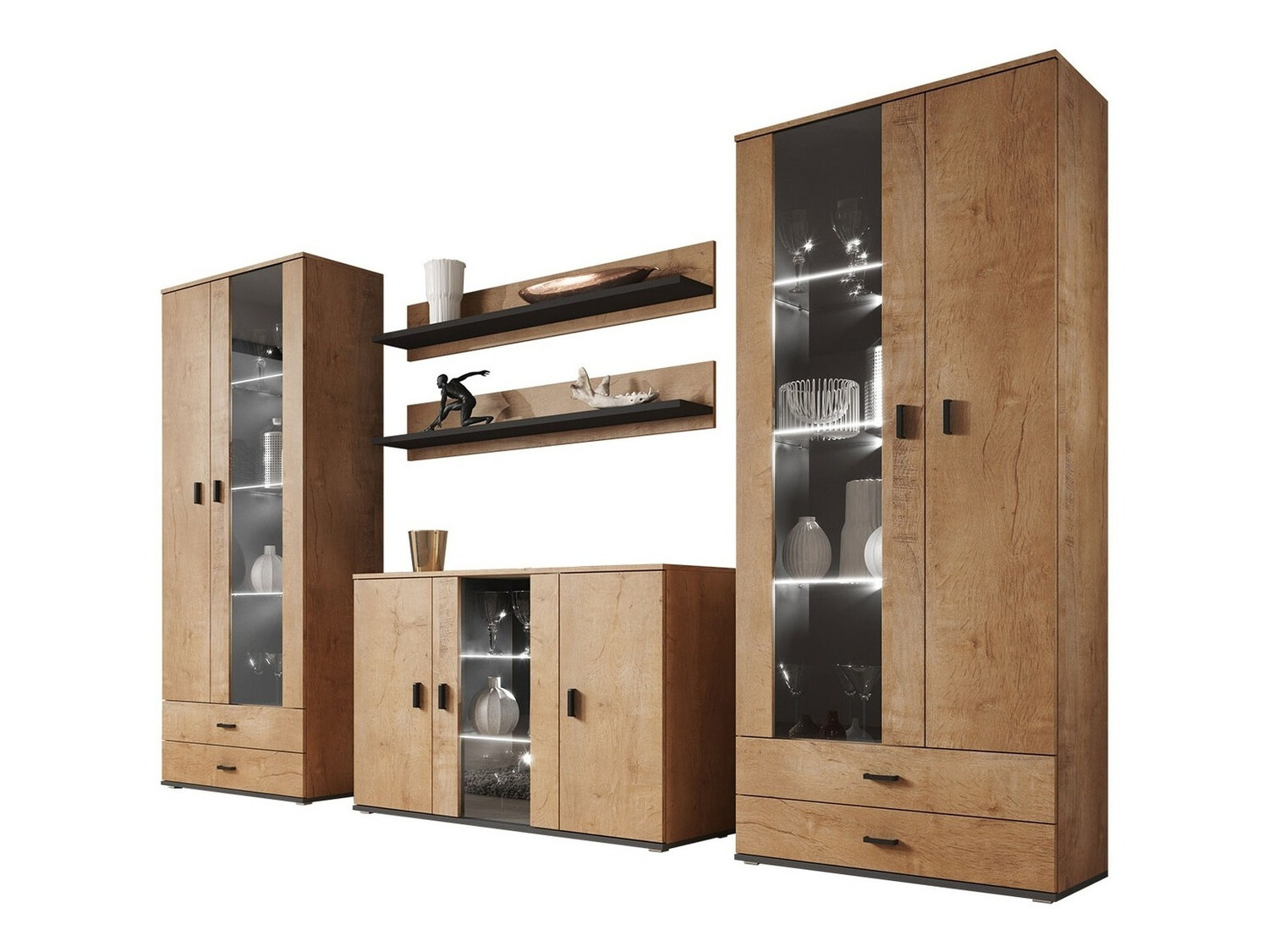 Wohnzimmer-Sets Tornola 111 (Lefkas-Eiche + Schwarz)