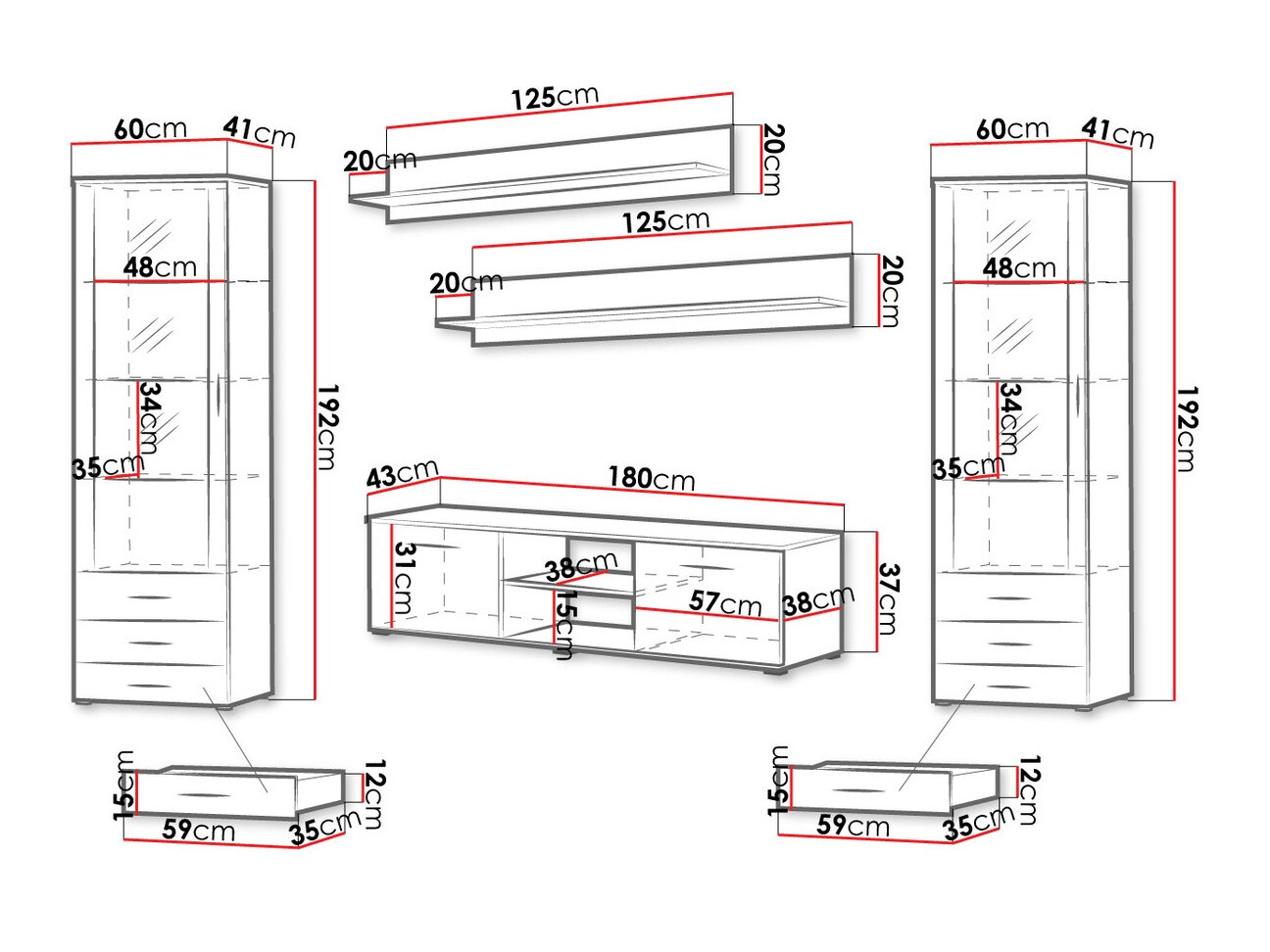 Wohnzimmer-Sets Tornola 109 (Weiß + Weiß glänzend)