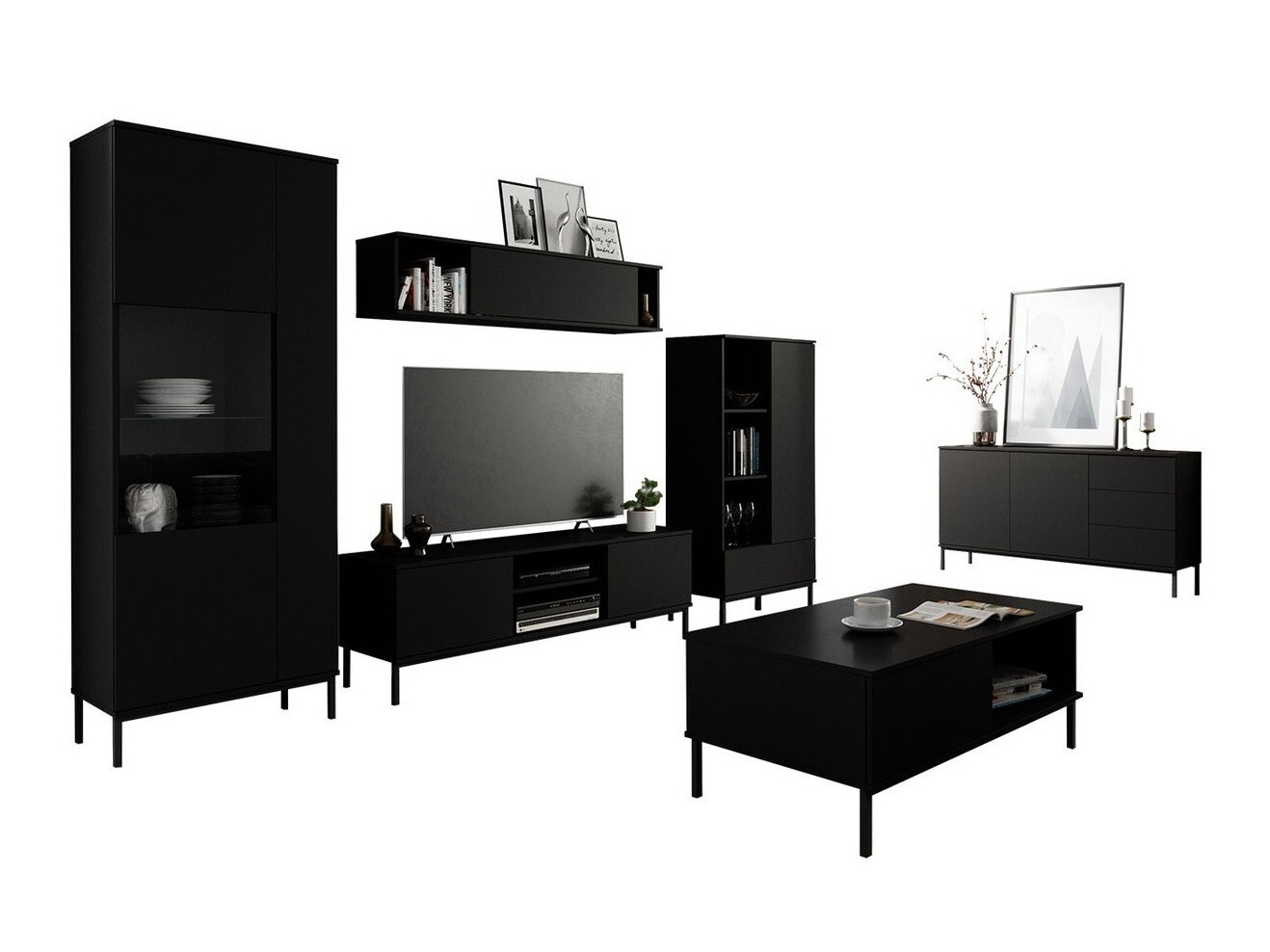 Wohnzimmer-Sets Lomsore 107 (Schwarz)