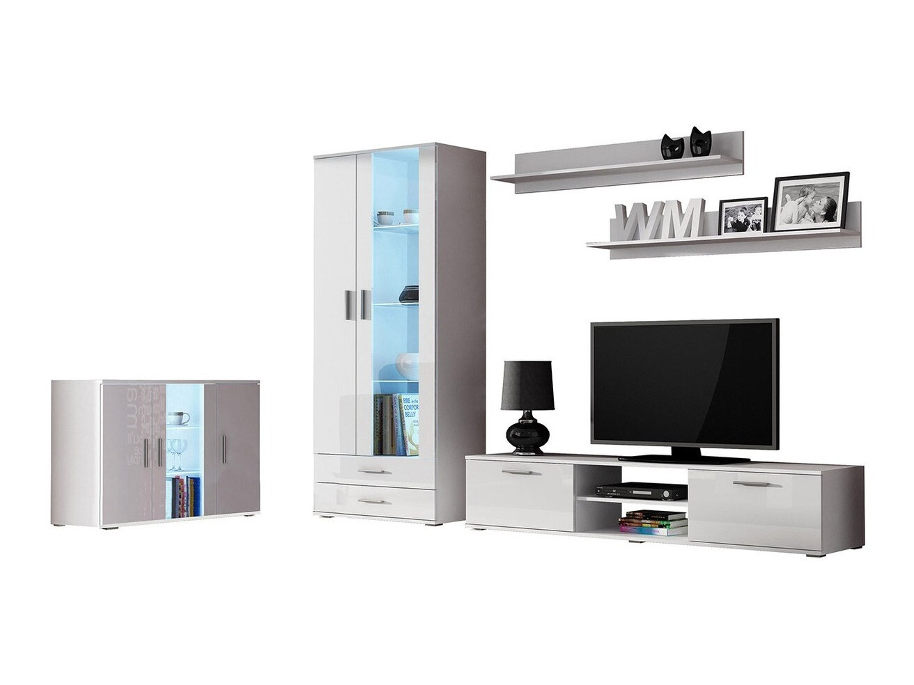 Wohnzimmer-Sets Tornola 116 (Weiß + Weiß glänzend)