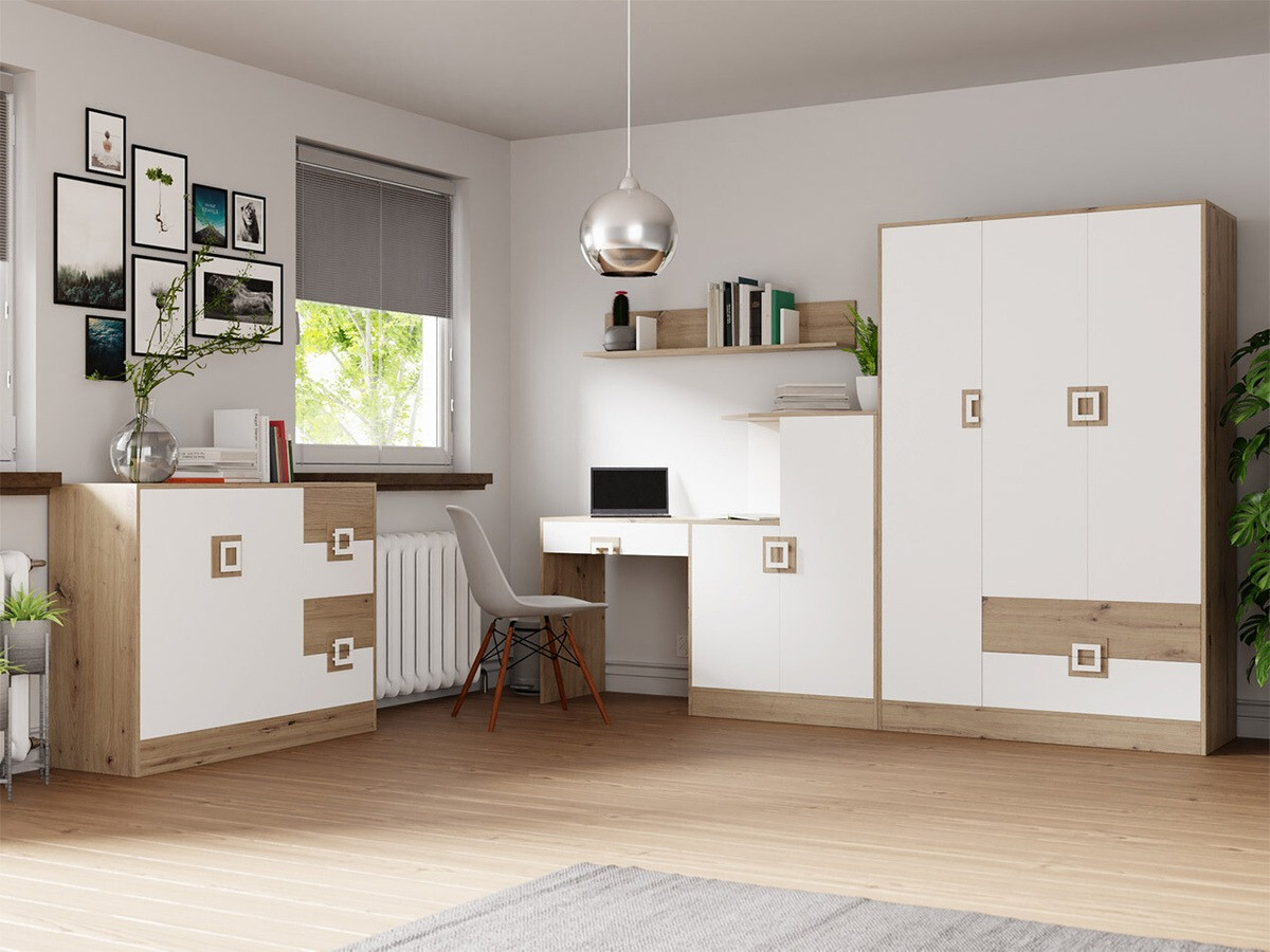 Kleiderschrank Tolfere 103 (Eichenholzoptik hell + Weiß)