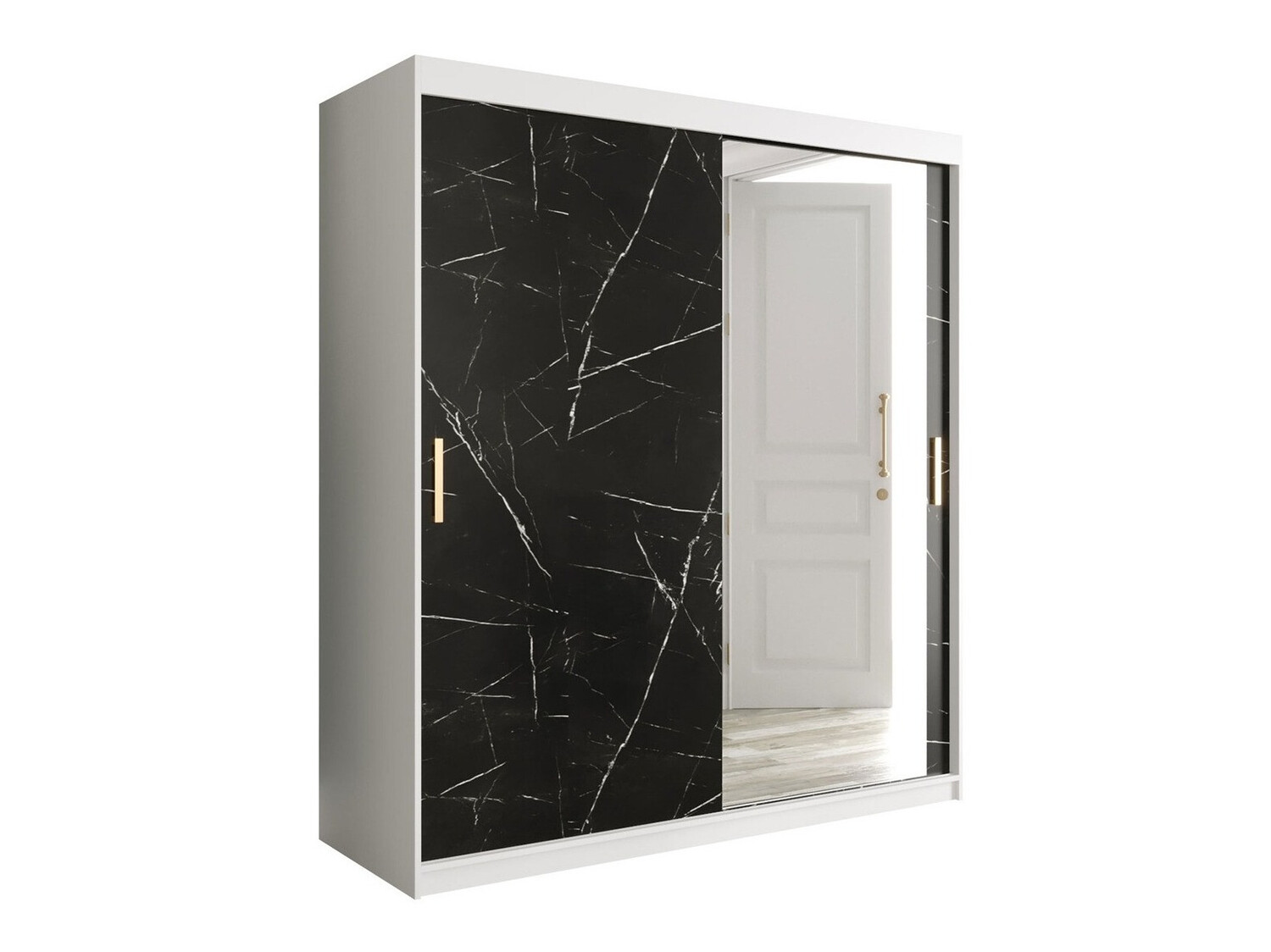 Kleiderschrank Hartford 261 (Matt weiß + Schwarzer Marmor)