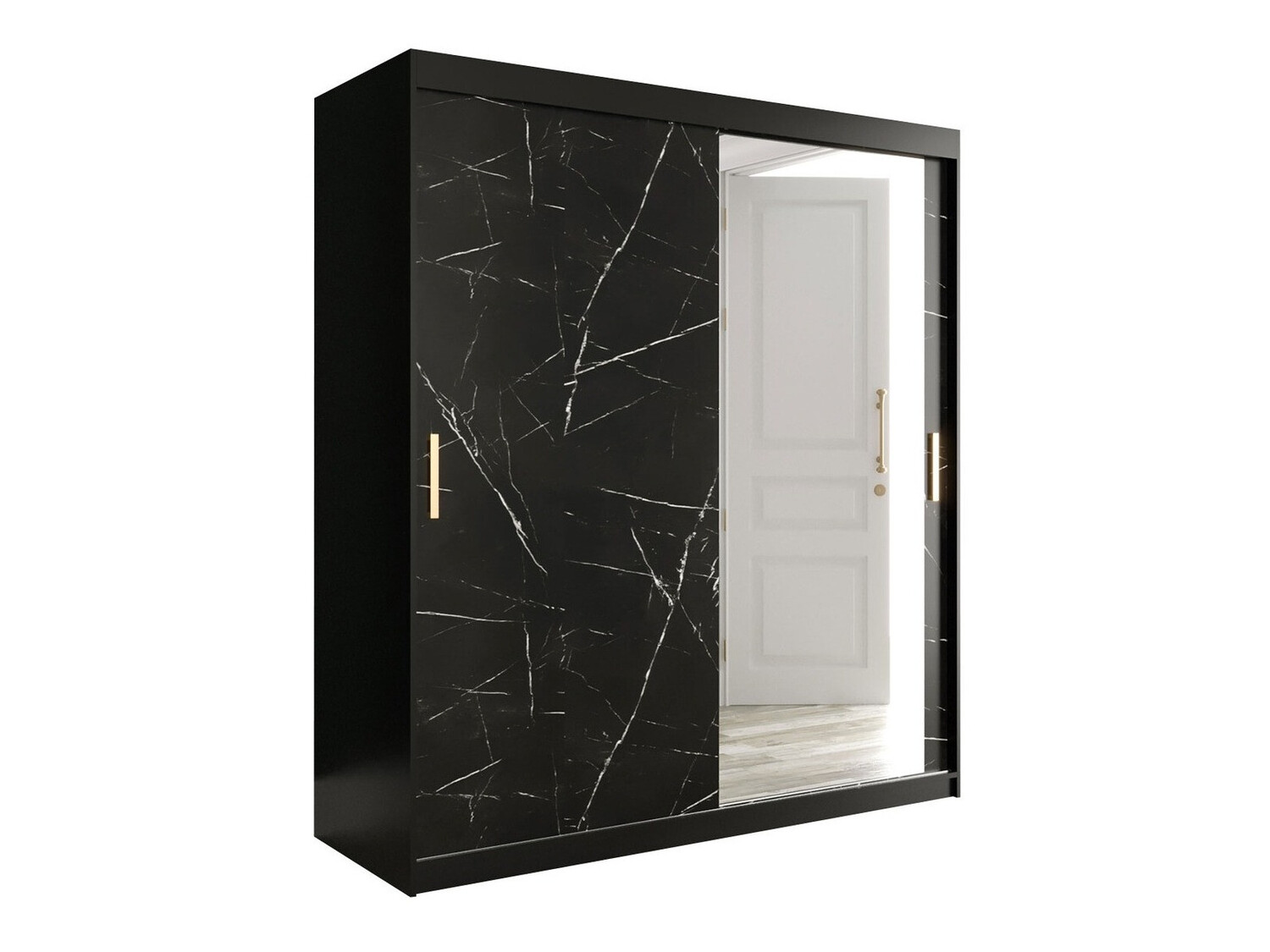 Kleiderschrank Hartford 261 (Mattschwarz + Schwarzer Marmor)