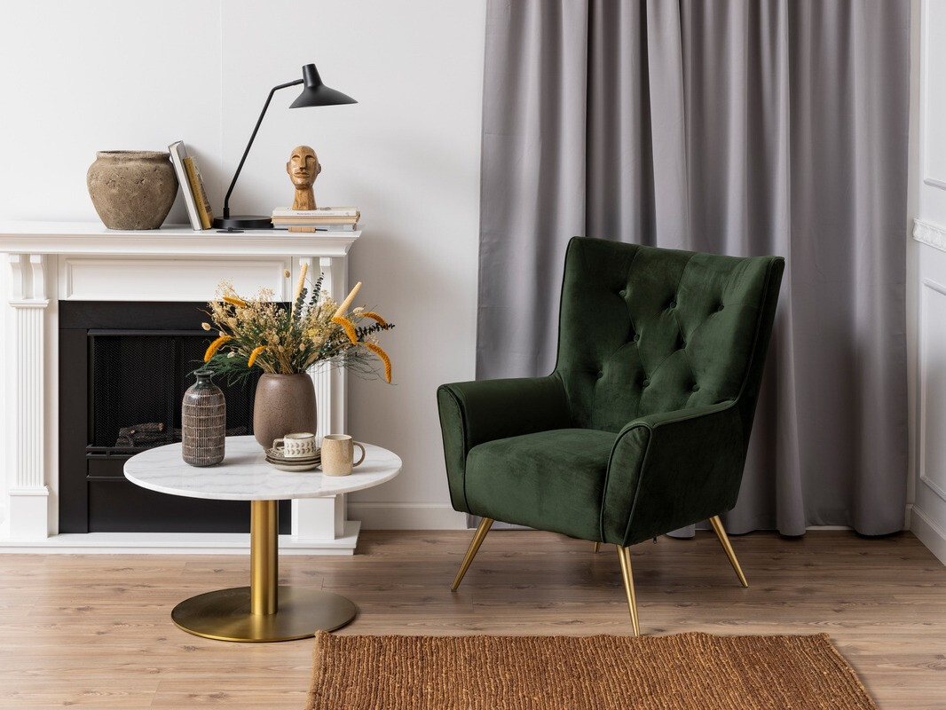 Couchtisch Norsica 425 (Gold + Weißer Marmor)