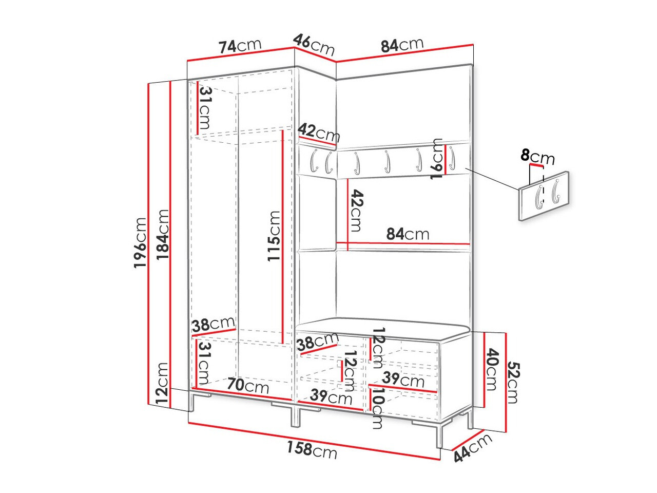 Flurgarnitur Tivsoa 100 (Weiß)