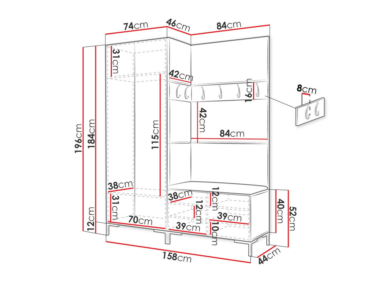 Flurgarnitur Tivsoa 100 (Weiß)