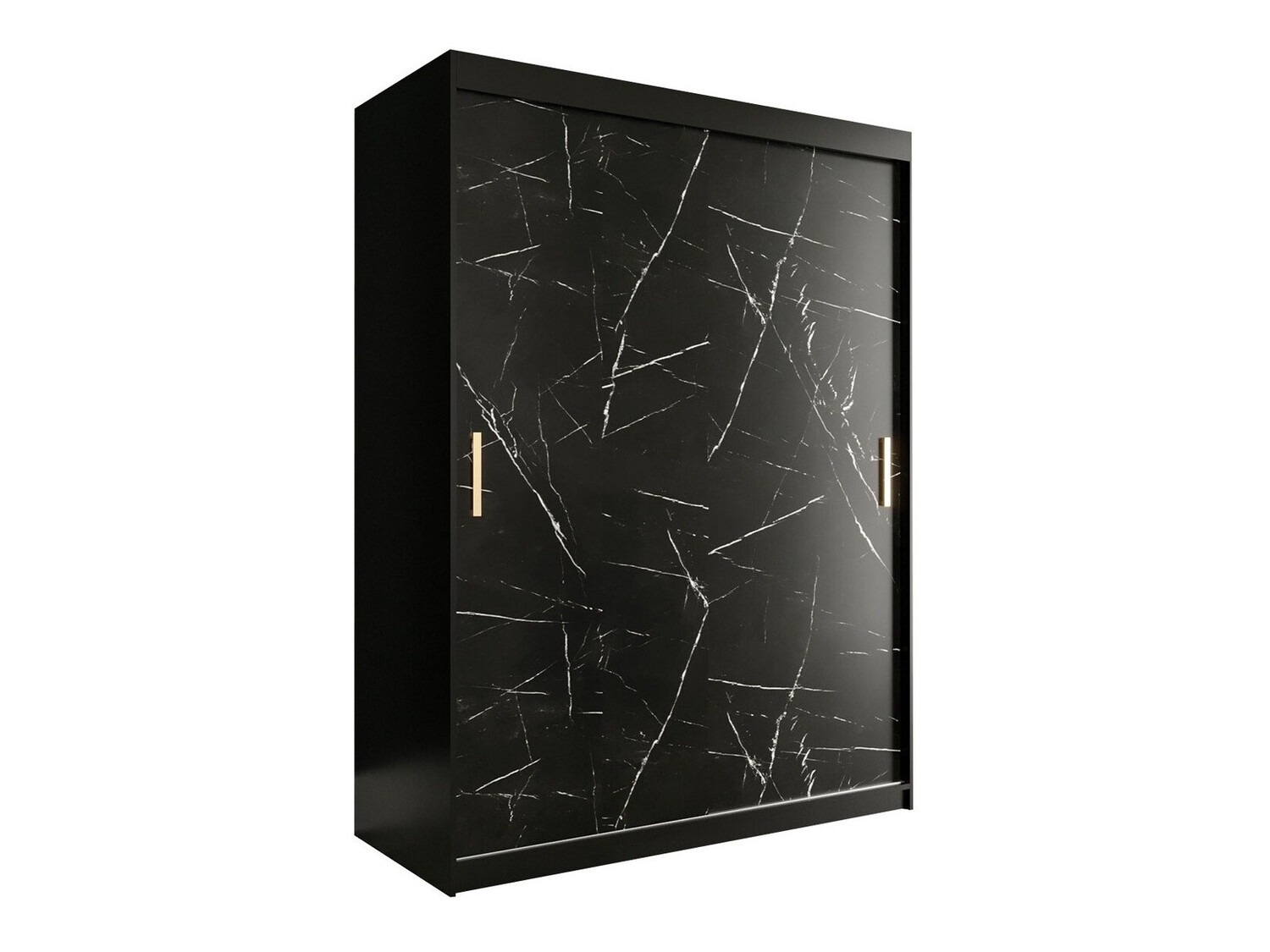 Kleiderschrank Hartford 248 (Mattschwarz + Schwarzer Marmor)