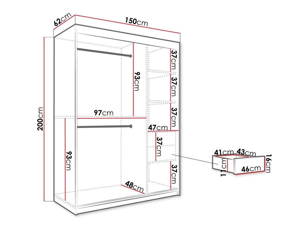 Kleiderschrank Hartford 248 (Mattschwarz + Schwarzer Marmor)