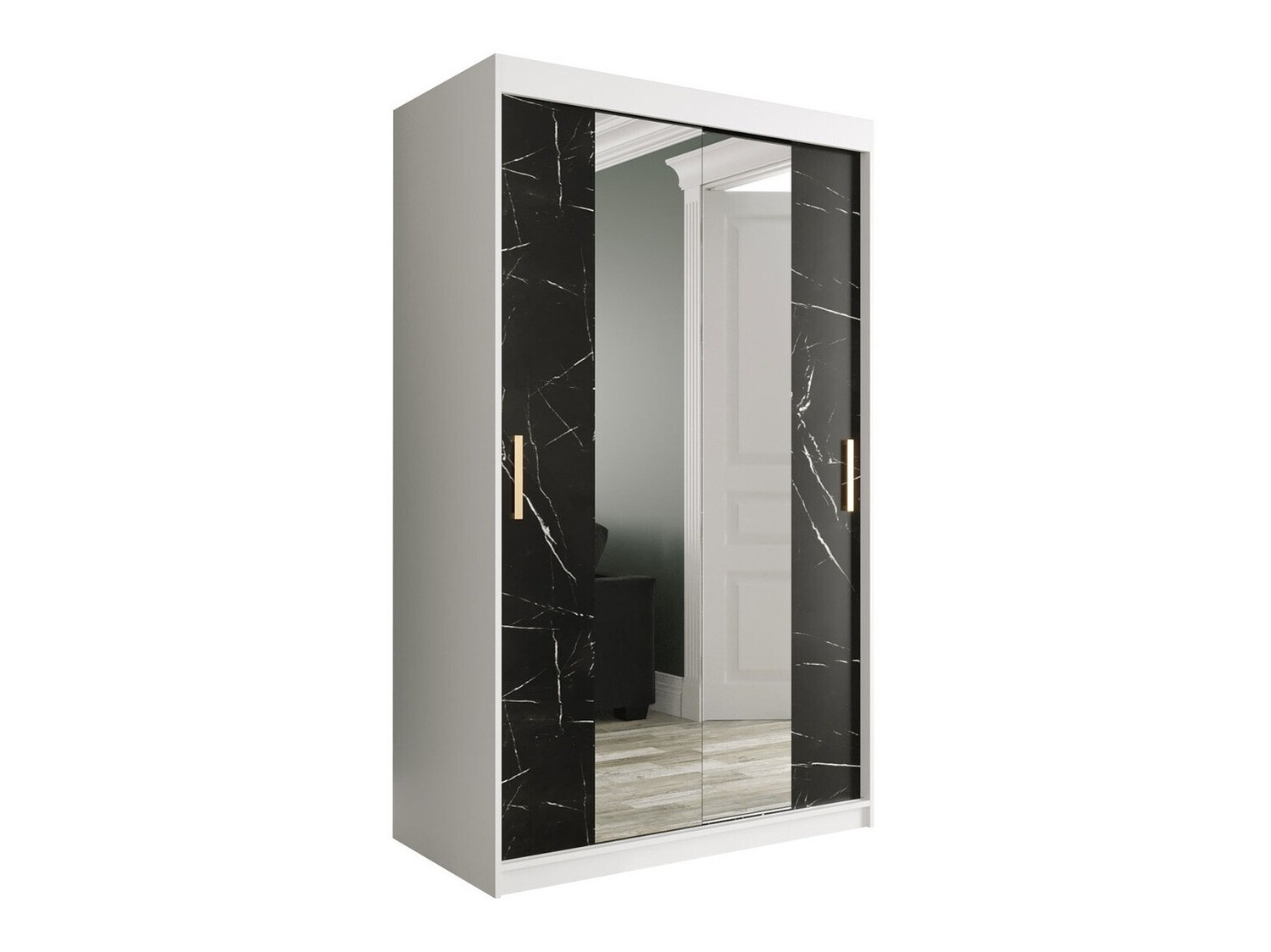 Kleiderschrank Hartford 253 (Matt weiß + Schwarzer Marmor)