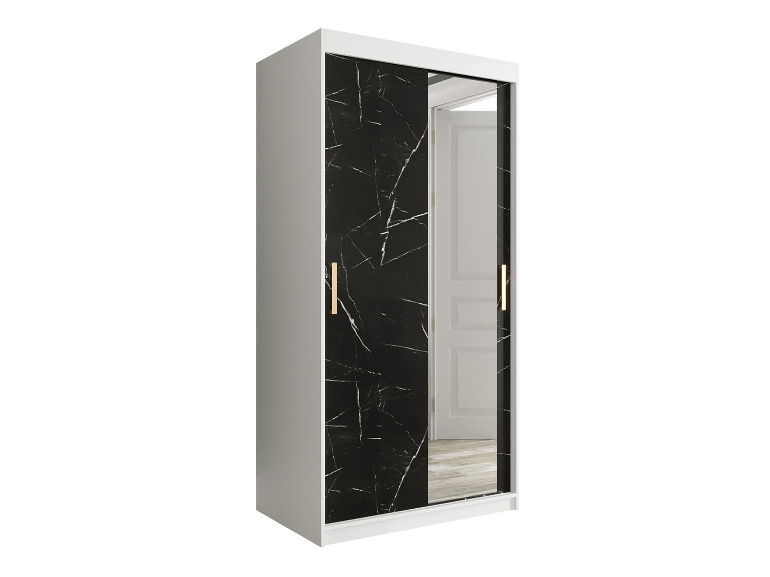 Kleiderschrank Hartford 258 (Matt weiß + Schwarzer Marmor)