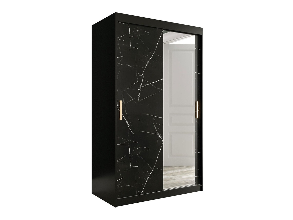 Kleiderschrank Hartford 259 (Mattschwarz + Schwarzer Marmor)