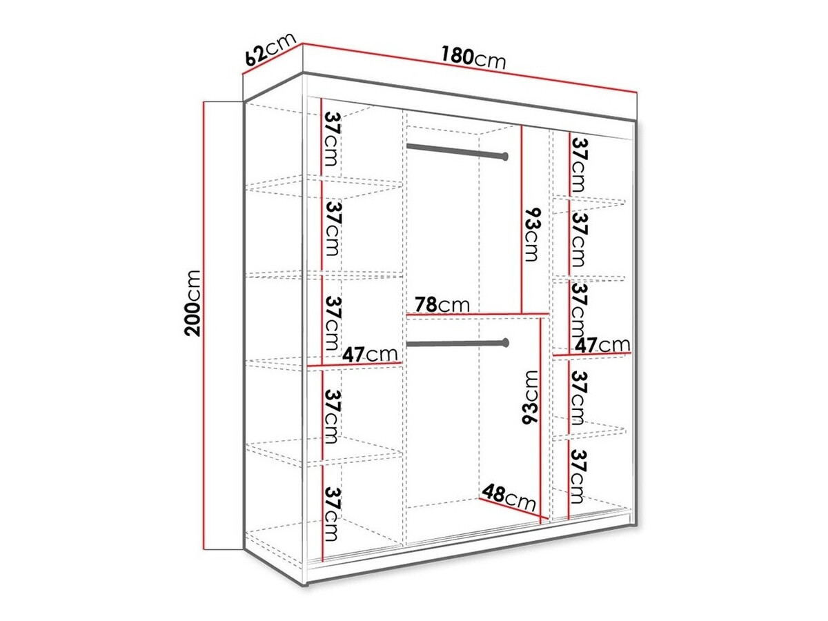 Kleiderschrank Hartford 243 (Matt weiß + Schwarzer Marmor)