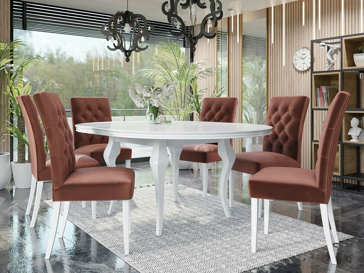 Essgruppe Racine 138 (Weiß glänzend + Magic Velvet 2258)