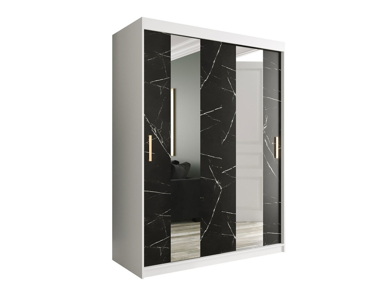 Kleiderschrank Hartford 242 (Matt weiß + Schwarzer Marmor)