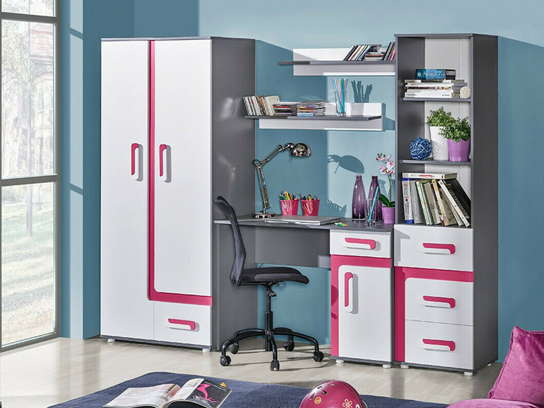 Kleiderschrank Levtala 101 (Anthrazit + Weiß + Rosa)