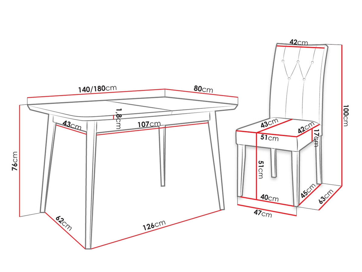 Essgruppe Racine 144 (Weiß + Magic Velvet 2219)