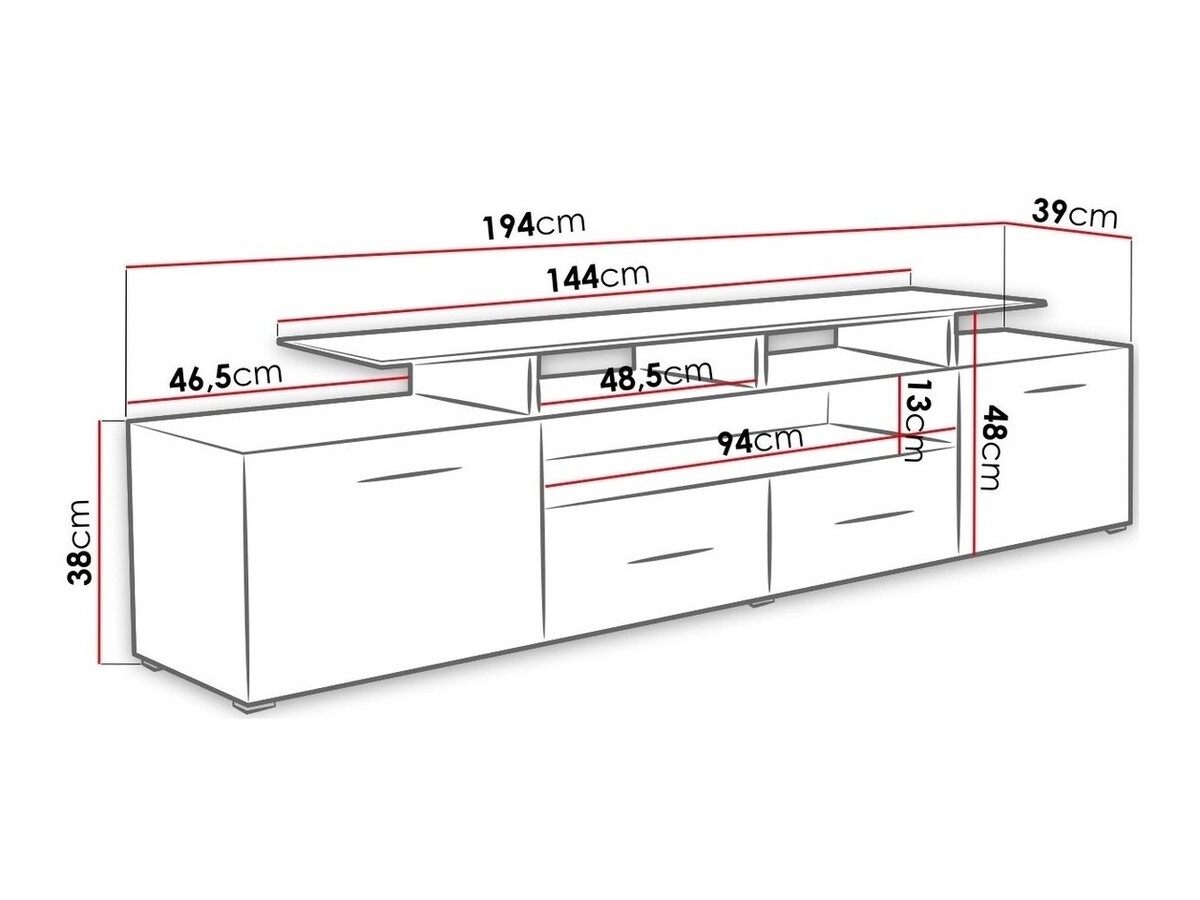 TV-Möbel Charlotte 117 (Schwarz + Schwarz glänzend)