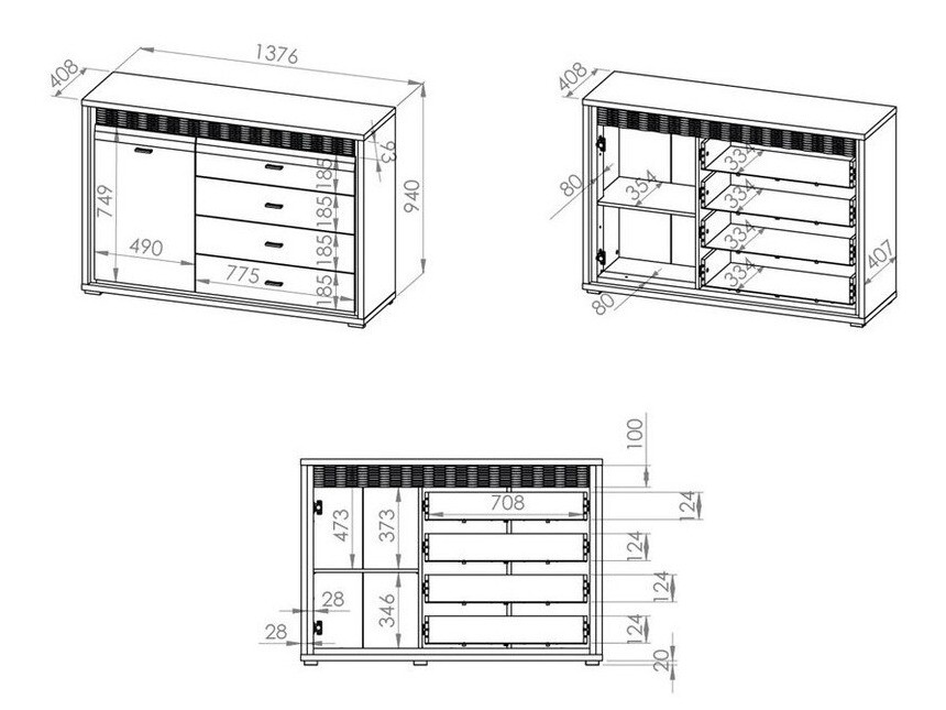 Kommoden Madison H102 (Weiß glänzend)