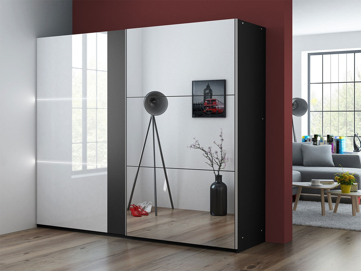 Kleiderschrank Honolulu 122 (Schwarz + Weiß glänzend)