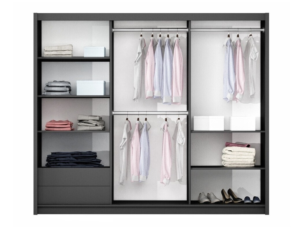 Kleiderschrank Honolulu 122 (Schwarz + Weiß glänzend)