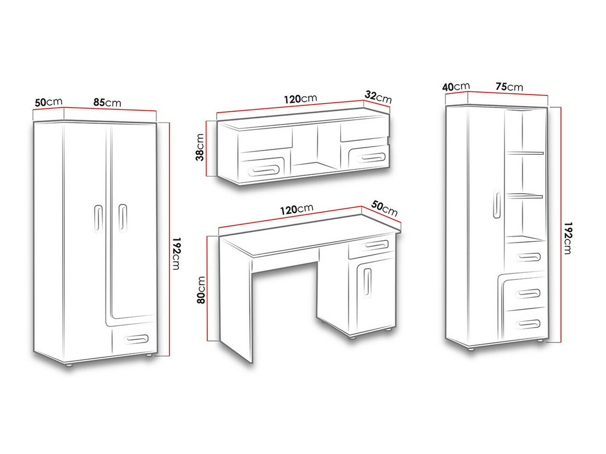 Kinderzimmer-Set Levtala 124 (Anthrazit + Weiß + Türkis)