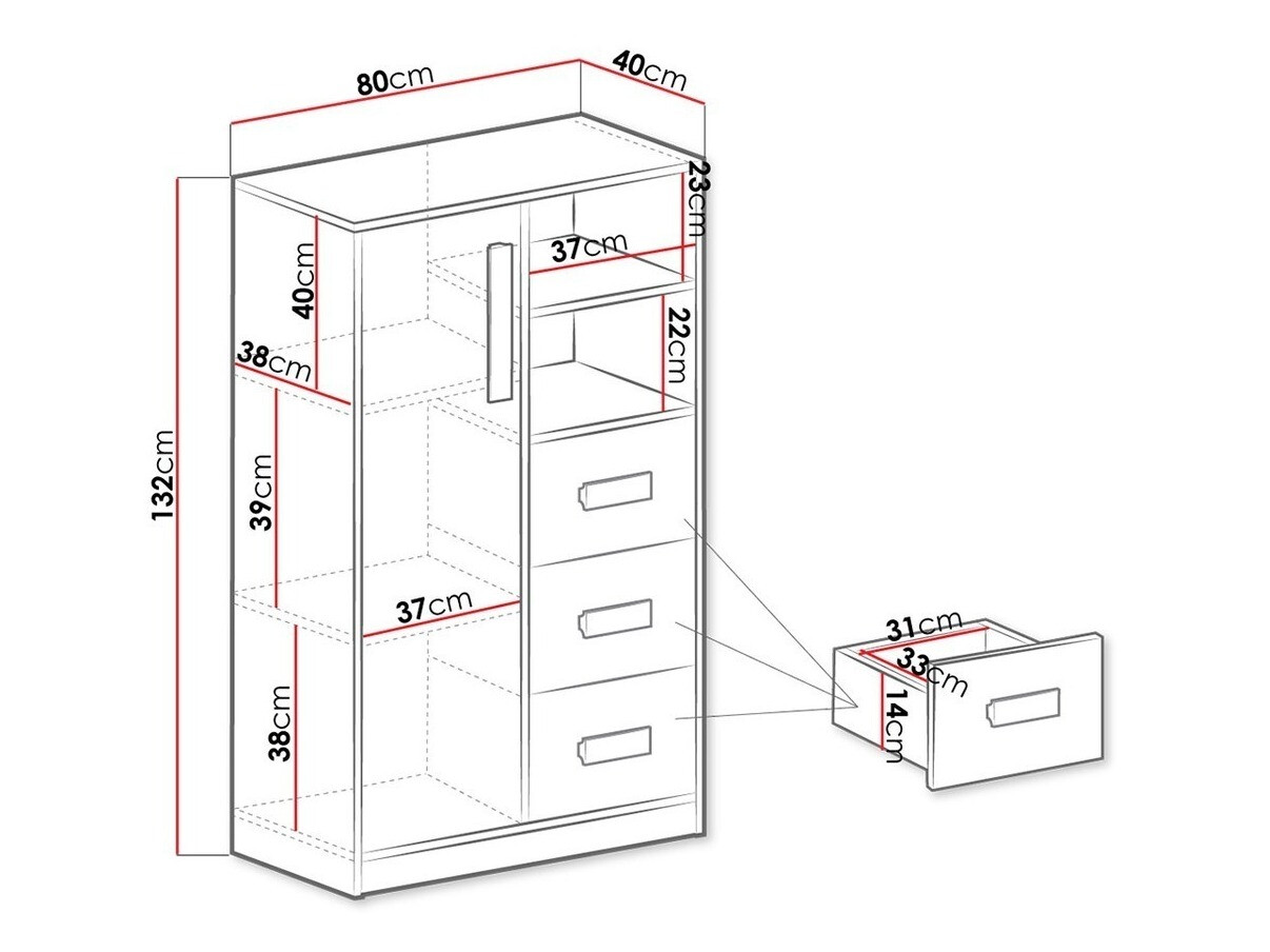 Kommoden Akron H100 (Anthrazit + Weiß + Grau)