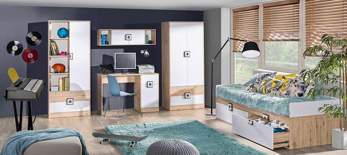 Kleiderschrank Balvire 102 (Eichenholzoptik hell + Weiß + Rosa)