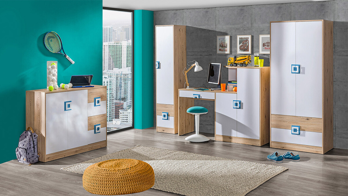 Kleiderschrank Balvire 104 (Eichenholzoptik hell + Weiß + Grau)