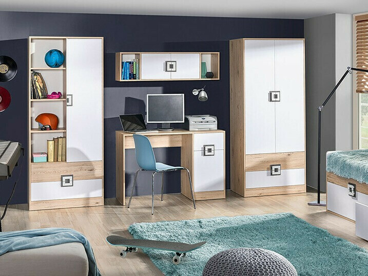 Regal Balvire 105 (Eichenholzoptik hell + Weiß + Türkis)