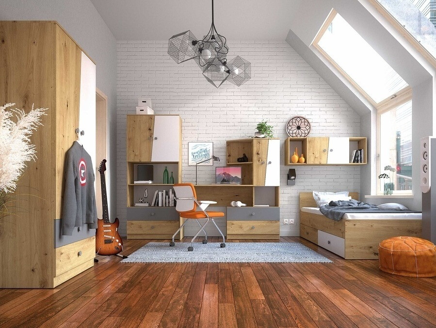 Hängeschrank Mirelbu 111 (Artisan Eichenholzoptik + Weiß + Schwarz)