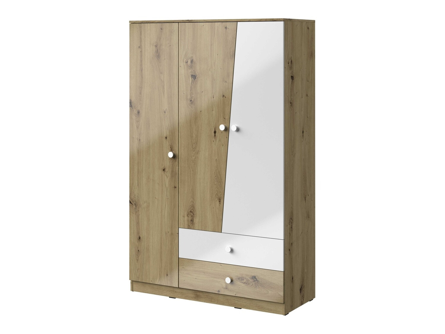 Kleiderschrank Mirelbu 102 (Artisan Eichenholzoptik + Weiß glänzend)