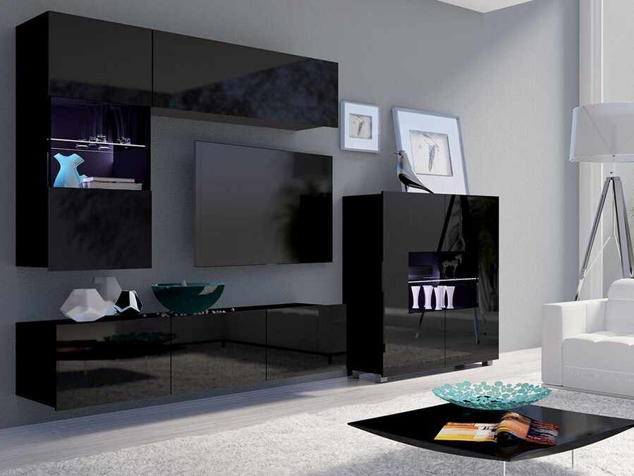 Sideboard Tivdalu 100 (Schwarz + Schwarz glänzend)