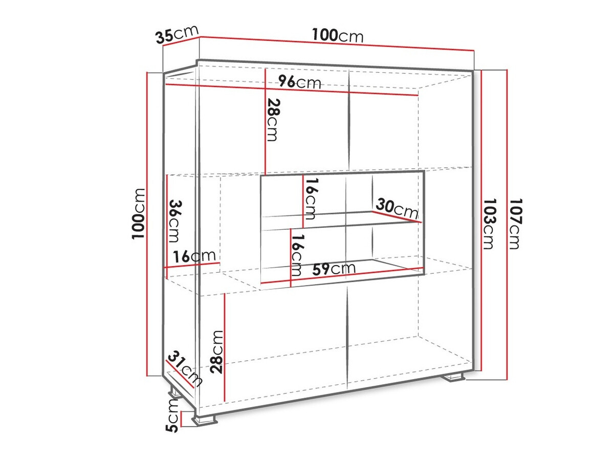 Sideboard Tivdalu 100 (Weiß + Weiß glänzend)