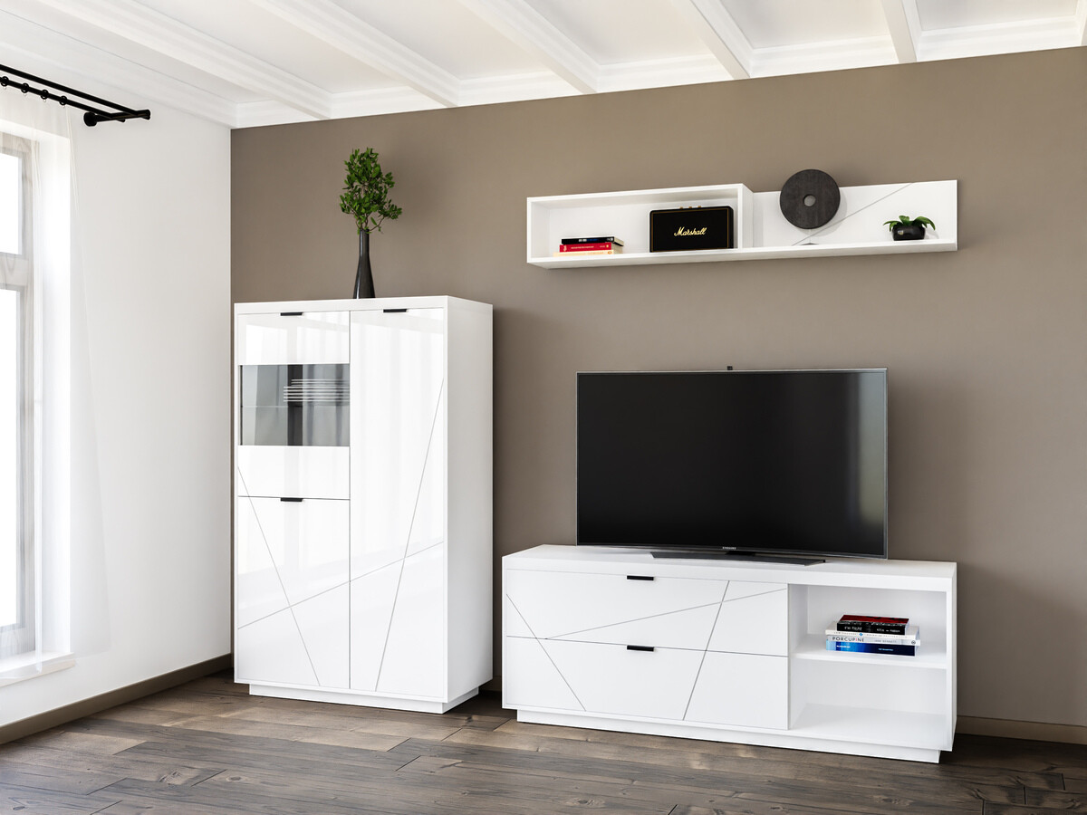 Wohnzimmer-Sets Fivale 111 (Weiß glänzend + Weiß)