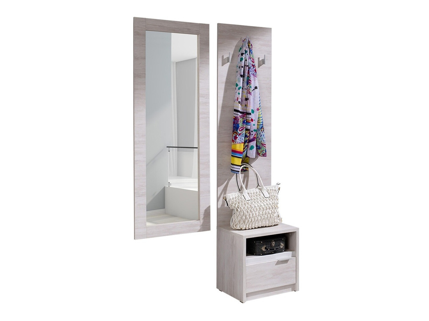 Flurgarnitur Fivelbo 118 (Eichenholzoptik gebleicht + Weiß glänzend)