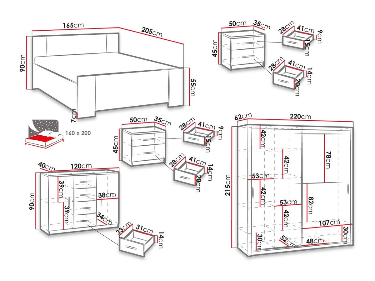 Schlafzimmer-Set Catromi 115 (Goldene Eichenholzoptik + Soft Pik 011)