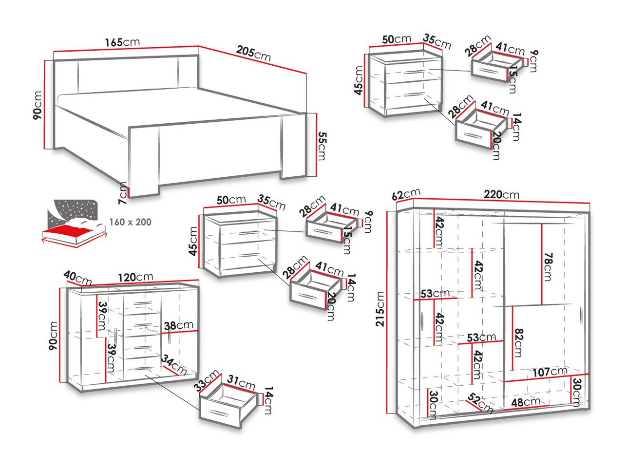 Schlafzimmer-Set Catromi 115 (Weiß)