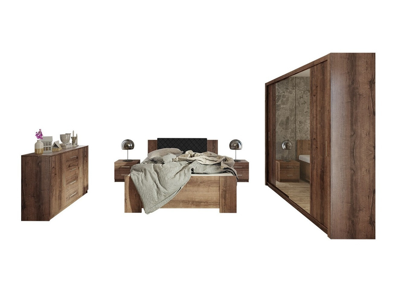 Schlafzimmer-Set Catromi 115 (Monastery Eichenholzoptik + Soft Pik 011)