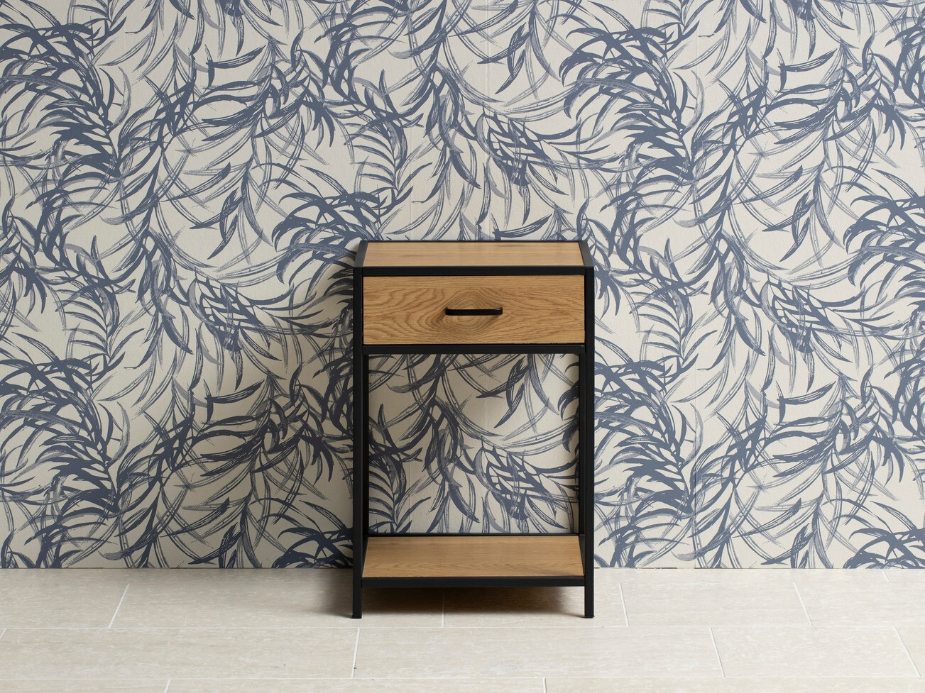 Nachttisch Norsica Sevferi 128 (Wildeichenholzoptik + Schwarz)