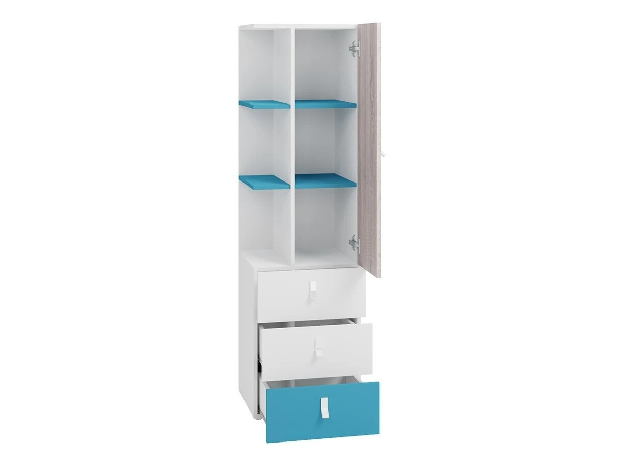 Regal Camteso 105 (Weiß + Eichenholzoptik + Türkis)