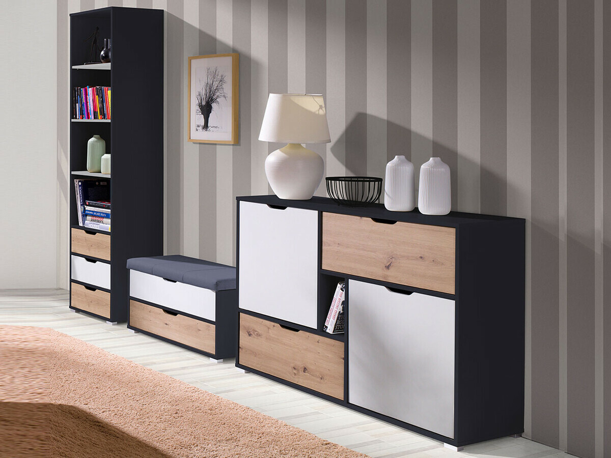 Regal Providence H109 (Graphit + Artisan Eichenholzoptik + Weiß)