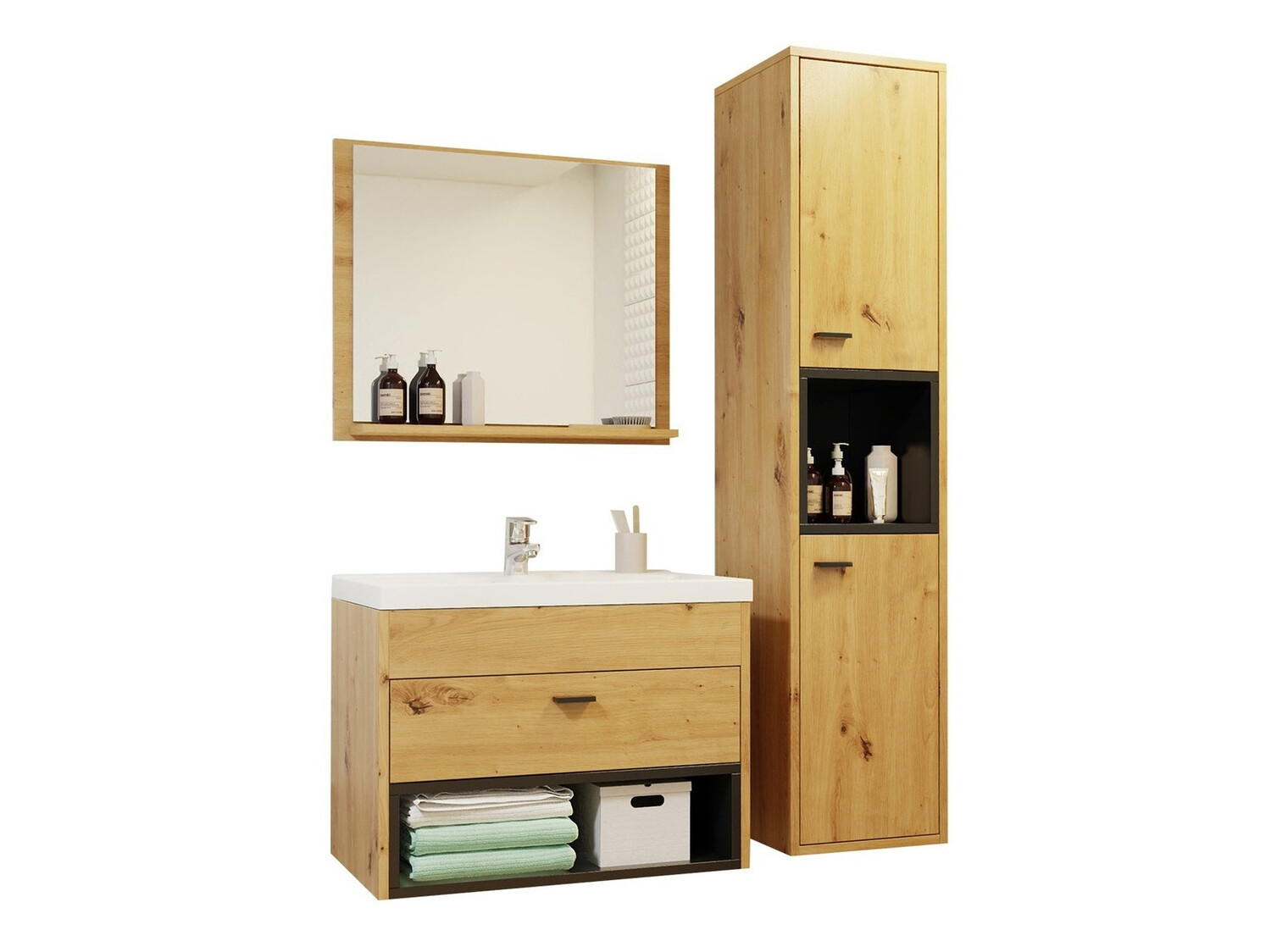 Badezimmer-Set Velum I (Artisan Eichenholzoptik + Schwarz)