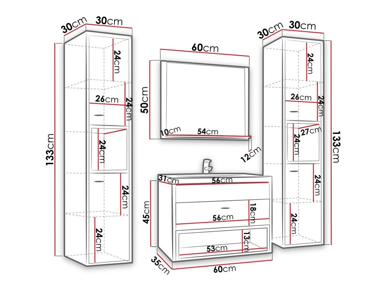 Badezimmer-Set Velum II (Weiß + Artisan Eichenholzoptik)