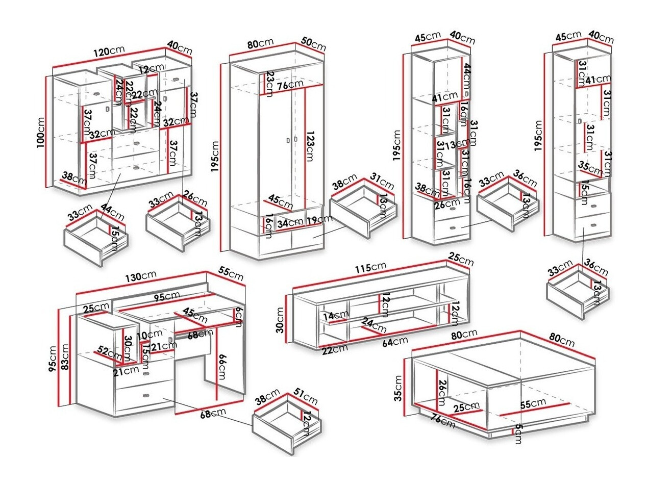 Möbel-Set Omaha E118 (Weiß + Gelb)