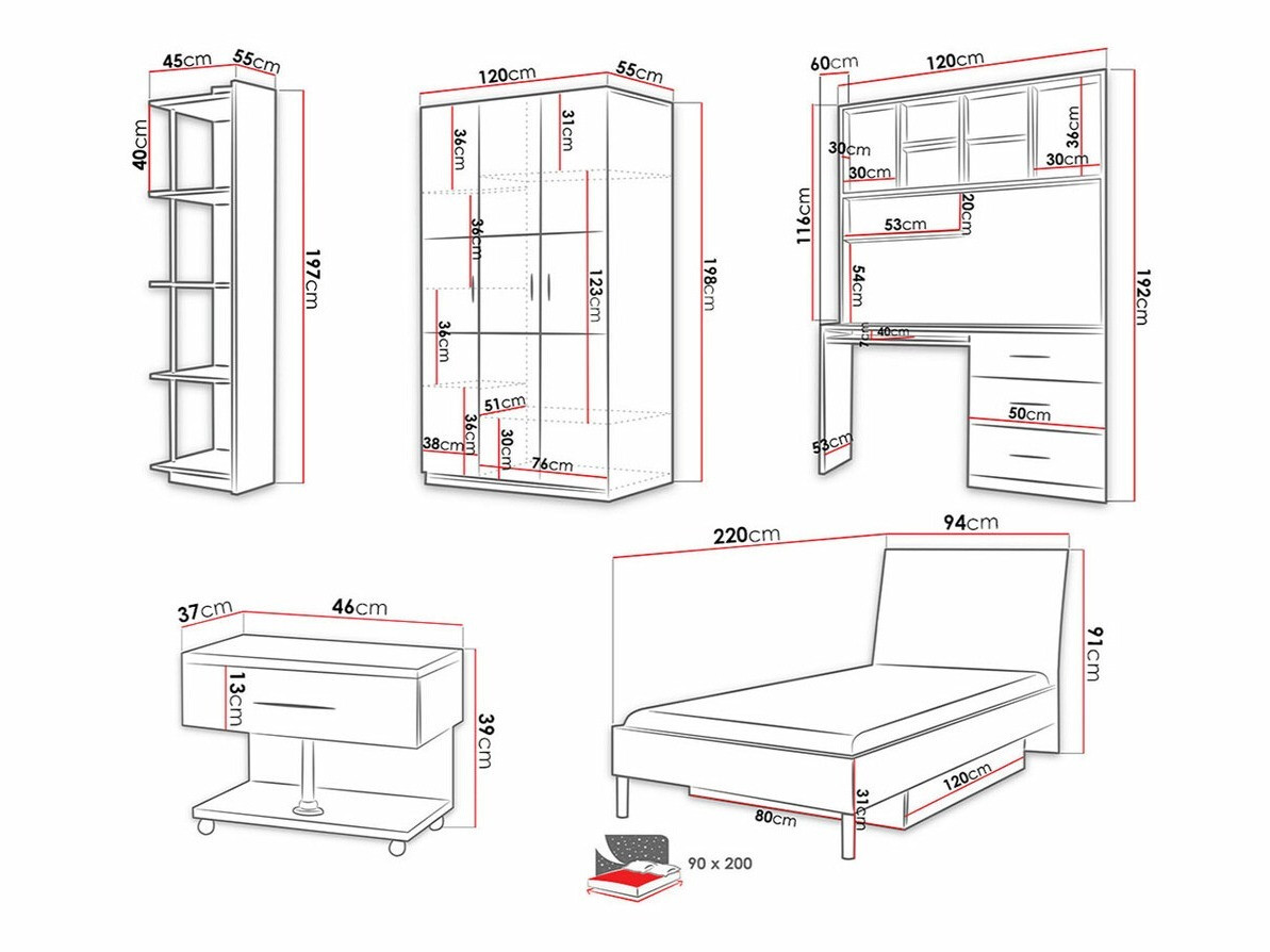 Kinderzimmer-Set Campus (Weiß glänzend + Rosa glänzend)
