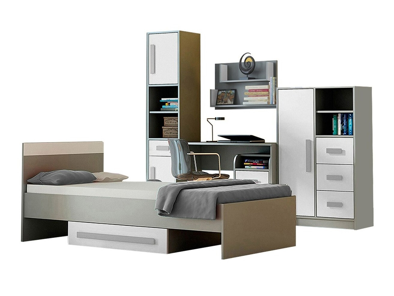 Möbel-Set Akron H106 (Anthrazit + Weiß + Grau)