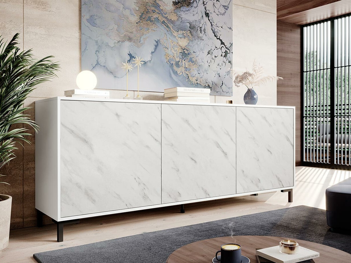Sideboard Charlotte 158 (Weiß + Weißer Marmor)