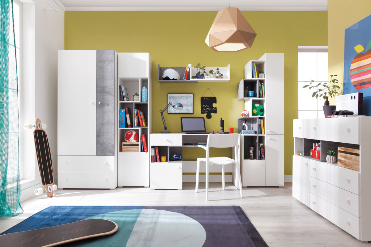 Regal Omaha J103 (Weiß + Beton)