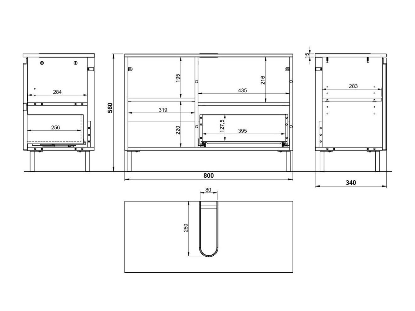 Stehender Badezimmerschrank für ein Waschbecken Talmira 102 (Weiß glänzend + Weiß)
