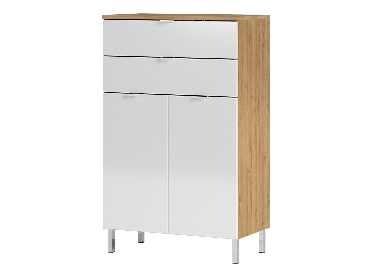 Stehender Badezimmerschrank Lomcamo 102 (Weiß glänzend + Grandson Eichenholzoptik)